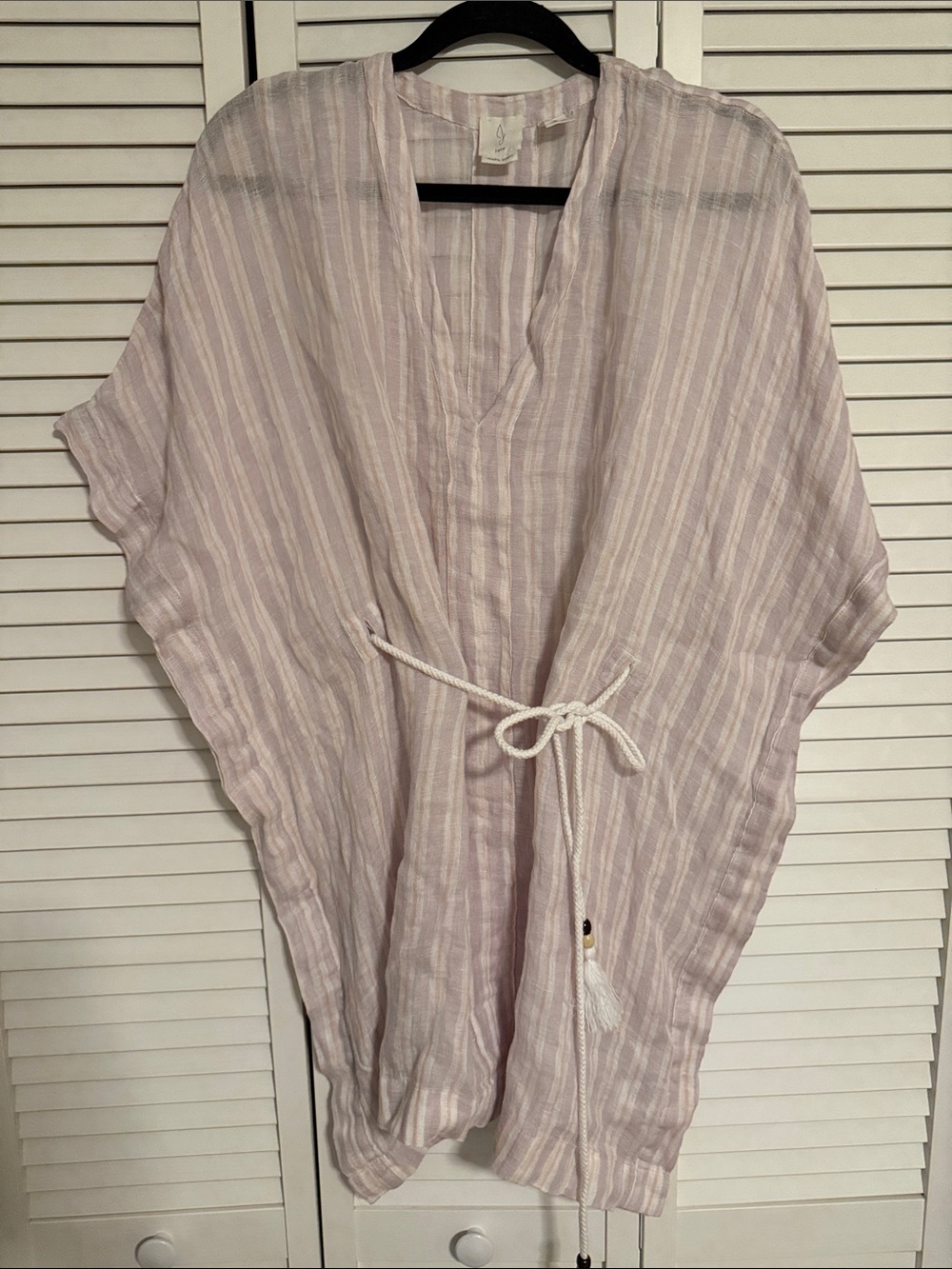 Joie Pale Purple and White/Pink Striped Cotton Caftan Robe with Tie